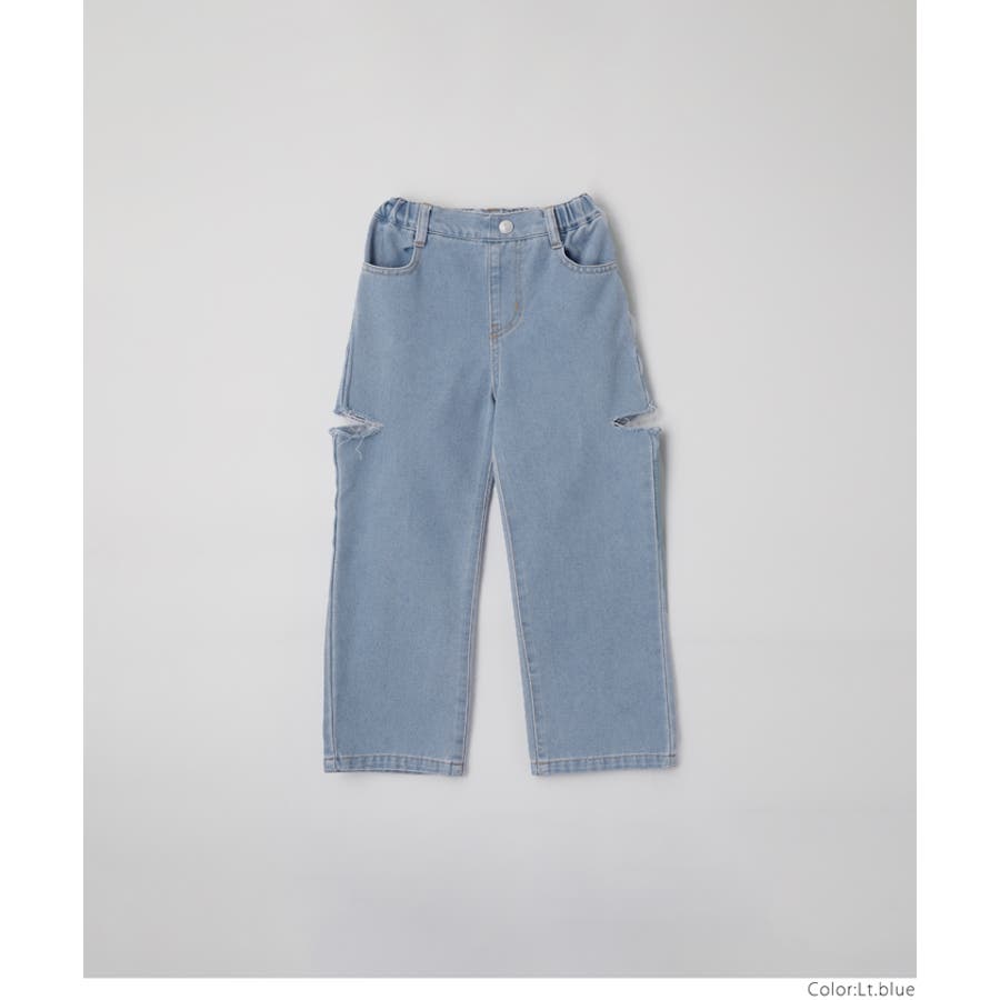 キッズ サイドダメージカット入りデニムパンツ[品番
