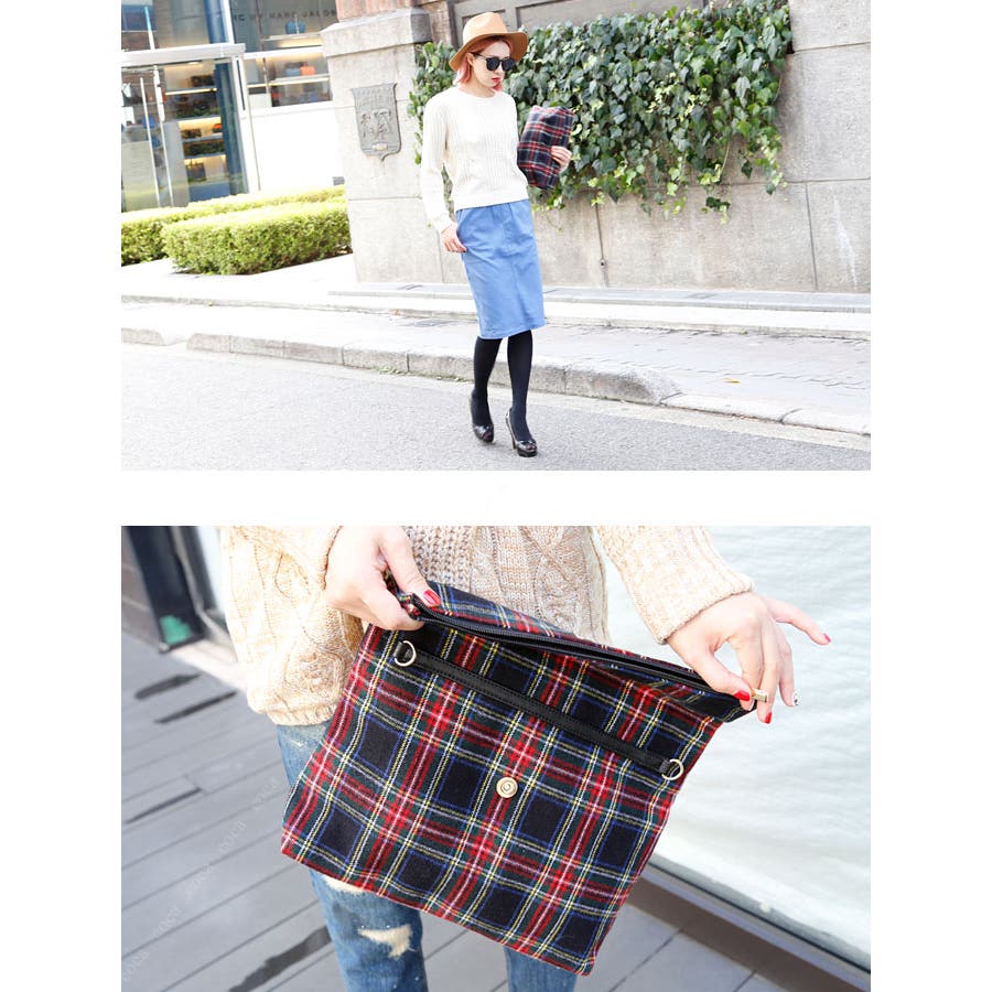 タータンチェック柄クラッチバッグ[品番：PA000002507]｜coca