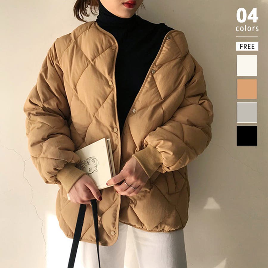 中綿 キルティングジャケット ノーカラー[品番：COCW0000174 