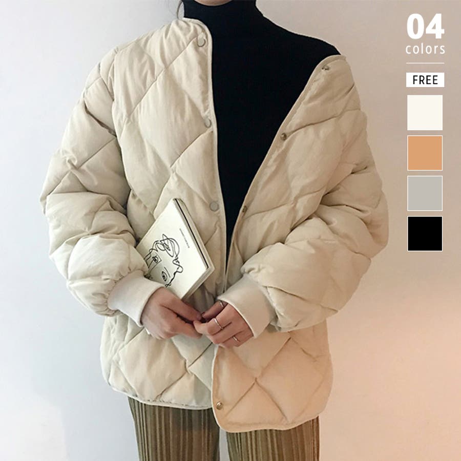 中綿 キルティングジャケット ノーカラー[品番：COCW0000174