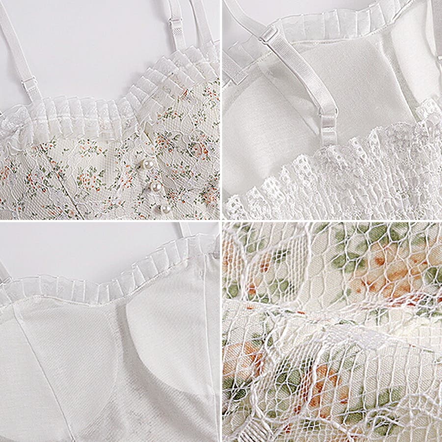 キャミトップ 花柄プリント レース カップ付き コルセット[品番 ...