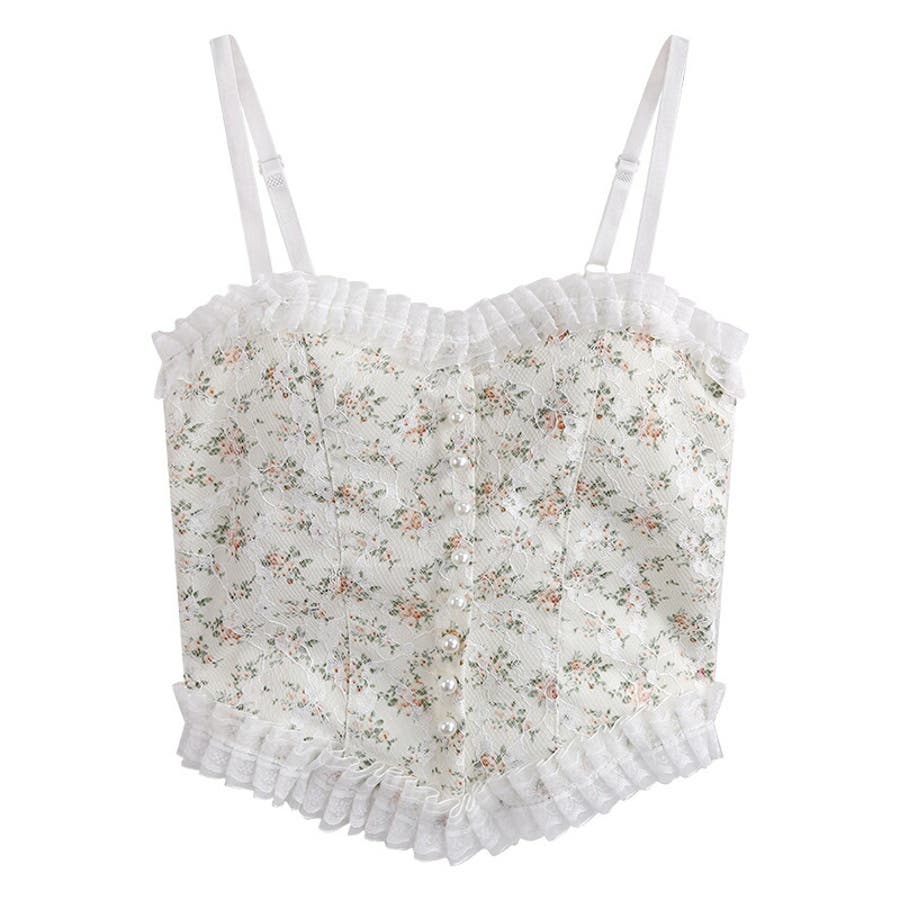 キャミトップ 花柄プリント レース カップ付き コルセット[品番 ...