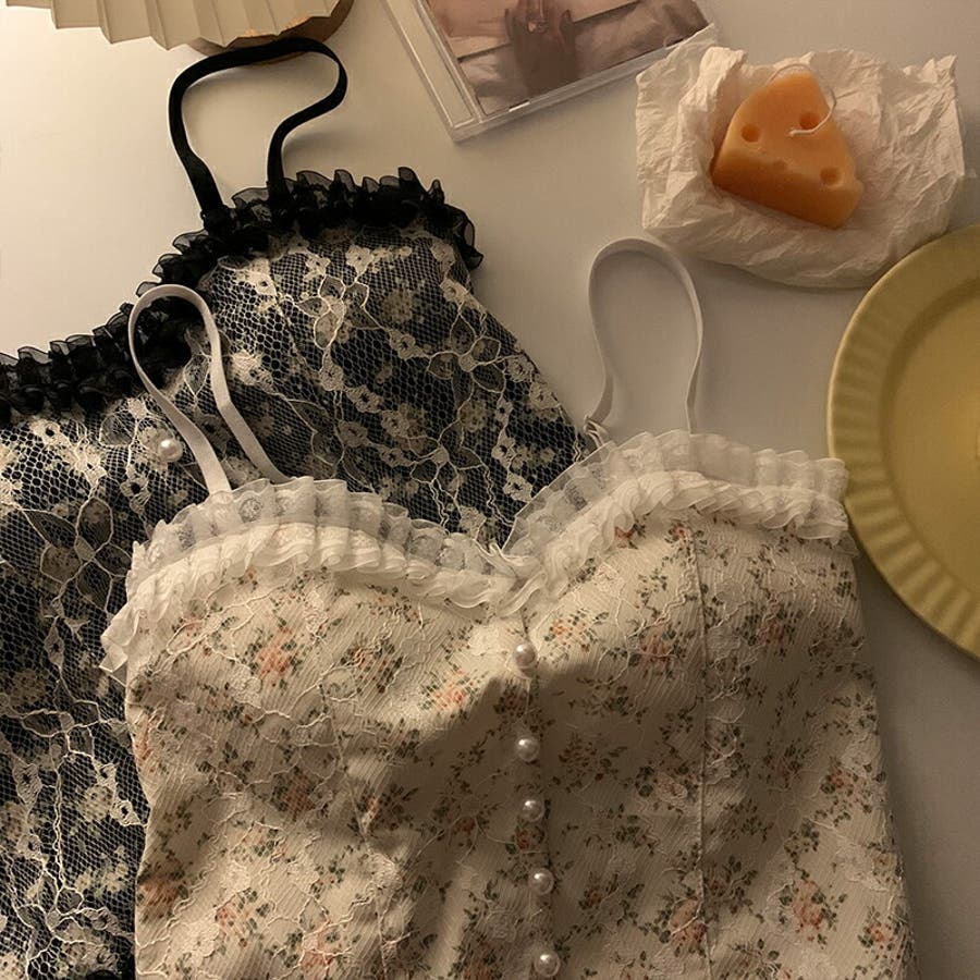 キャミトップ 花柄プリント レース カップ付き コルセット[品番 ...