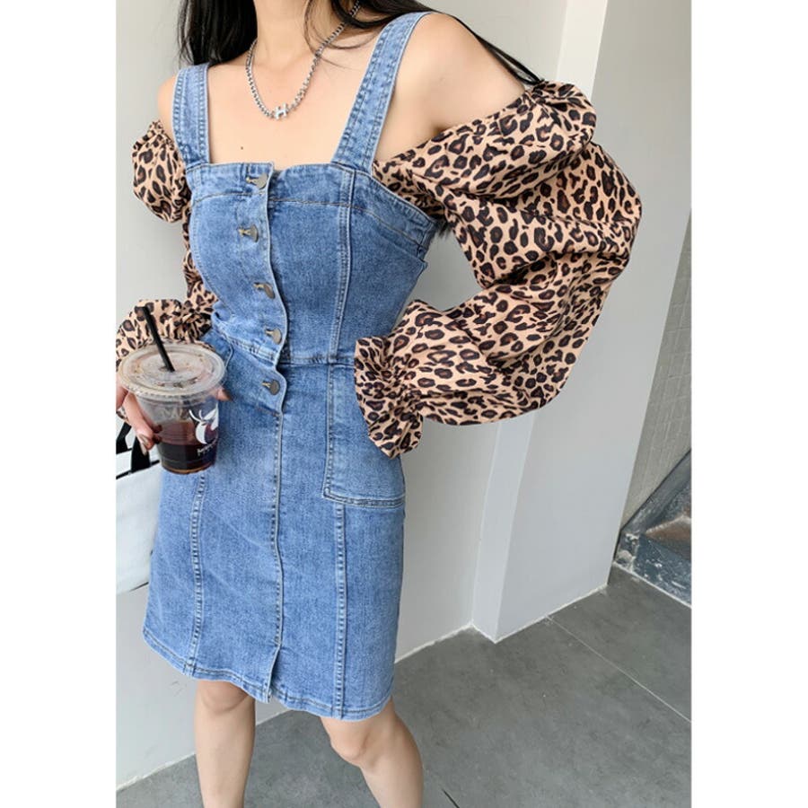 デニムワンピース ショート丈 フロントボダン ワンピース[品番