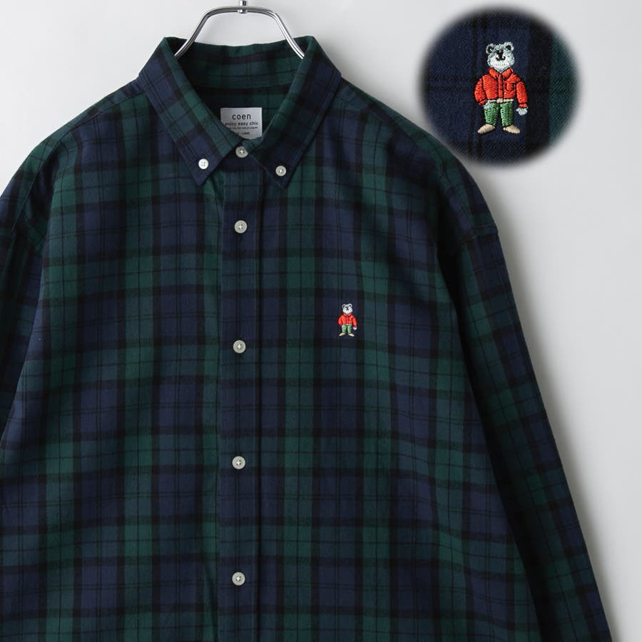ワンポイントベア刺繍チェックシャツ[品番：COEW0006257]｜coen【men 