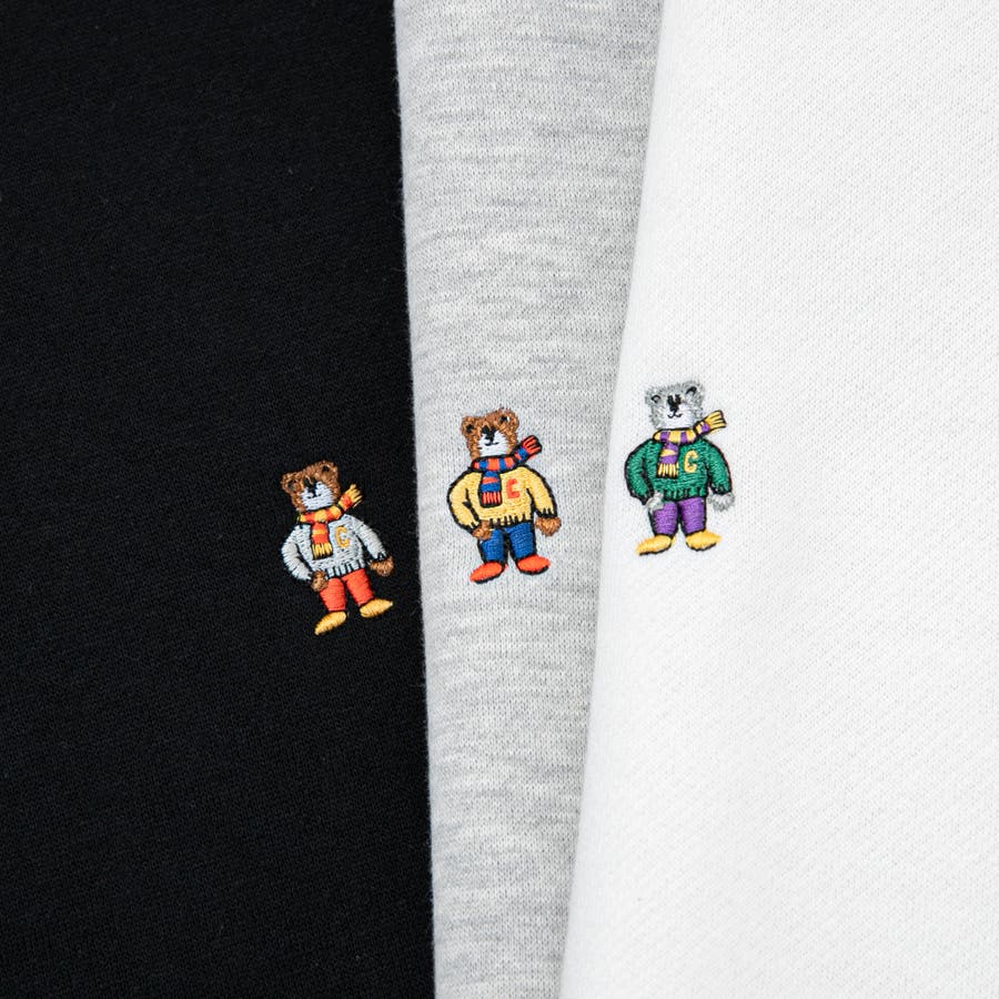 ワンポイントベア刺繍裏起毛クルーネックスウェット[品番
