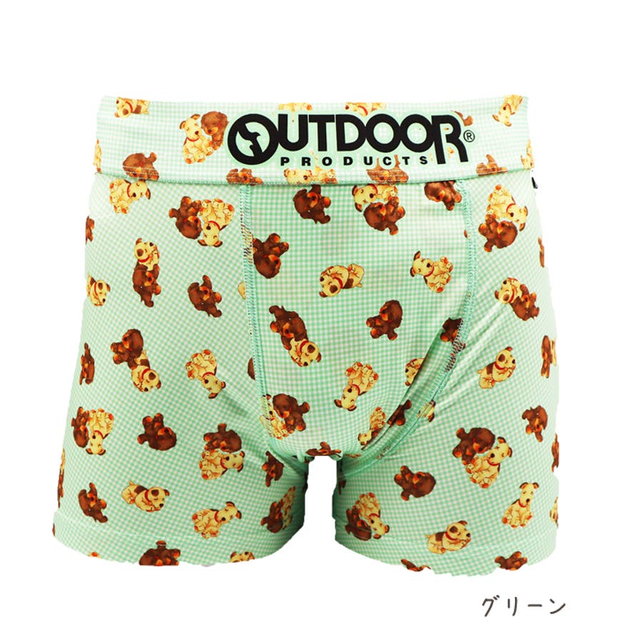 OUTDOOR PRODUCTS 二宮こずえコラボパンツ　38 OUTDOOR メンズ ボクサーパンツ いぬ グリーン イエロー 下着 前閉じ