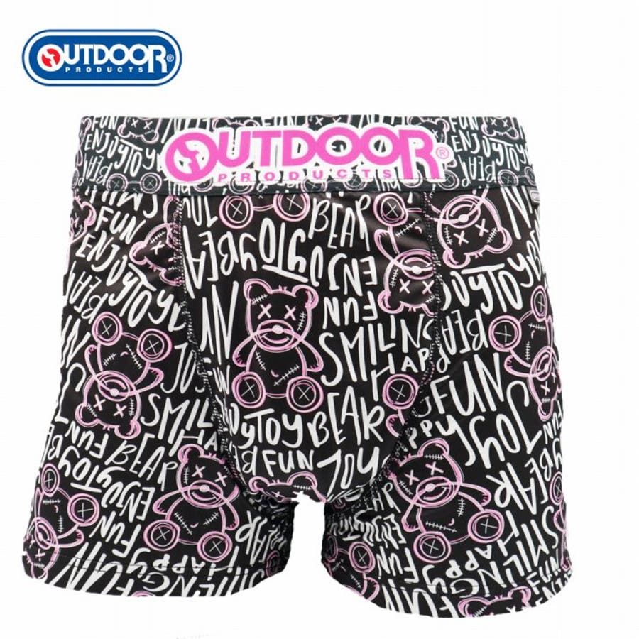 メンズ ボクサーパンツ イラストクマ ブラック 下着 前閉じ OUTDOOR