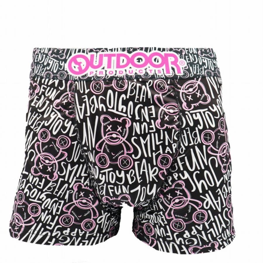 メンズ ボクサーパンツ イラストクマ ブラック 下着 前閉じ OUTDOOR