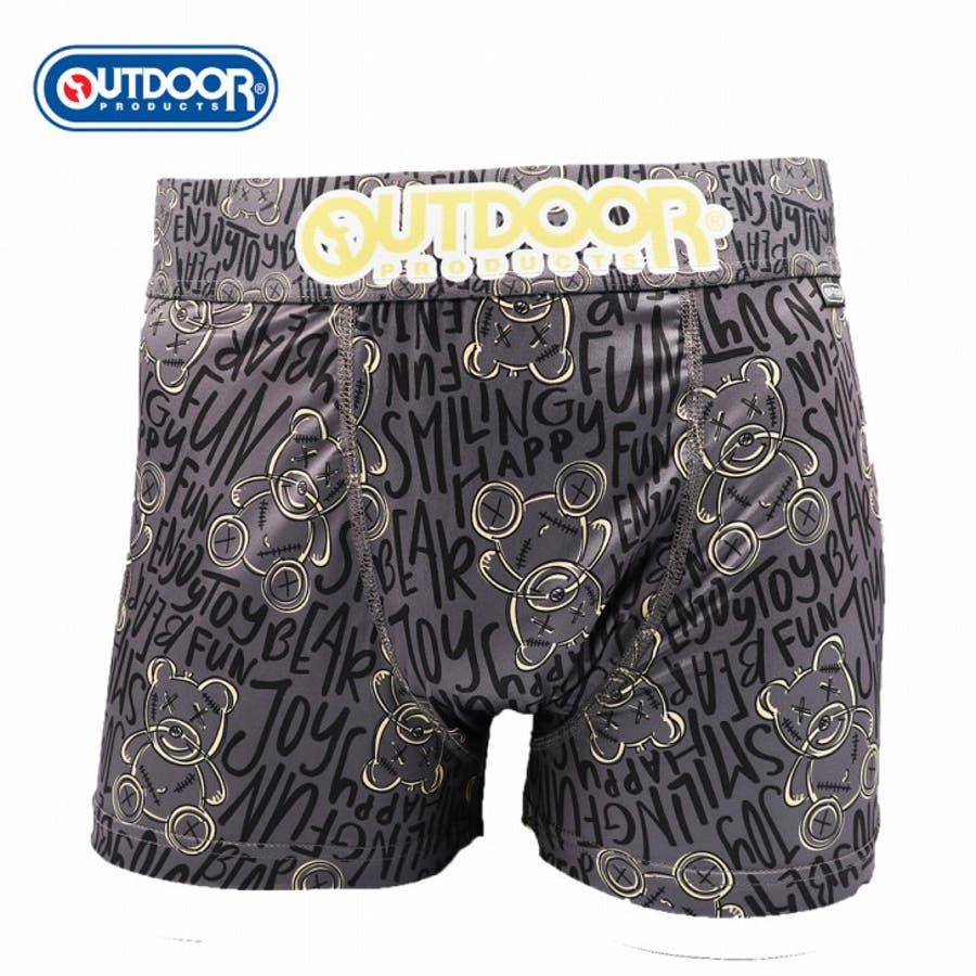 メンズ ボクサーパンツ イラストクマ チャコール 下着 前閉じ OUTDOOR