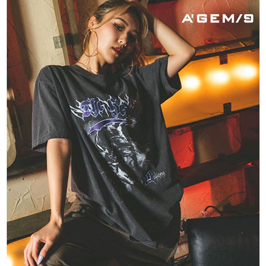 A GEM 9リメイク風デザイン半袖Tシャツ[品番：PBIW0001502