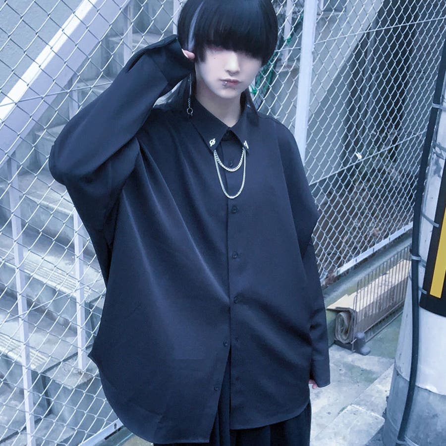 comoli ブラックカラーオーバーサイズシャツ COMOLI (コモリ) バンドカラーシャツ