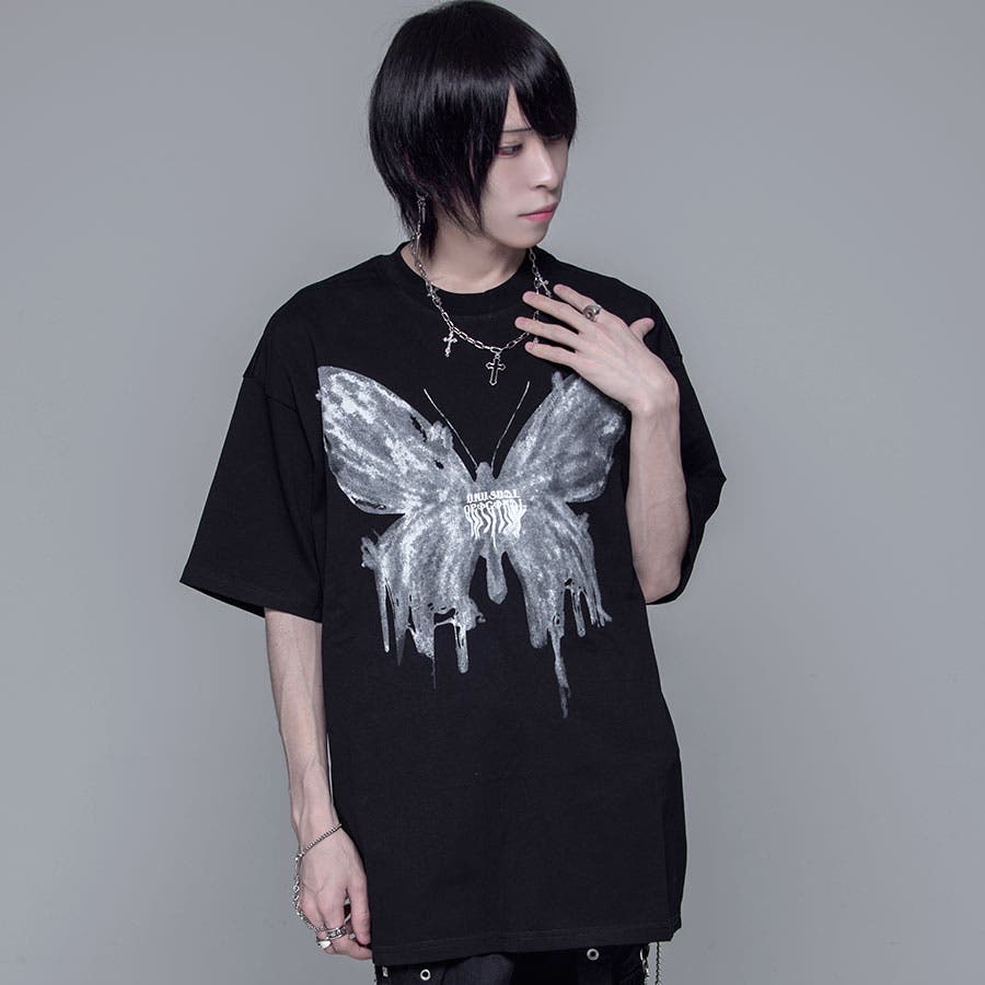 izBLACKバタフライプリントTシャツ 全1色Tシャツ 半袖Tシャツ