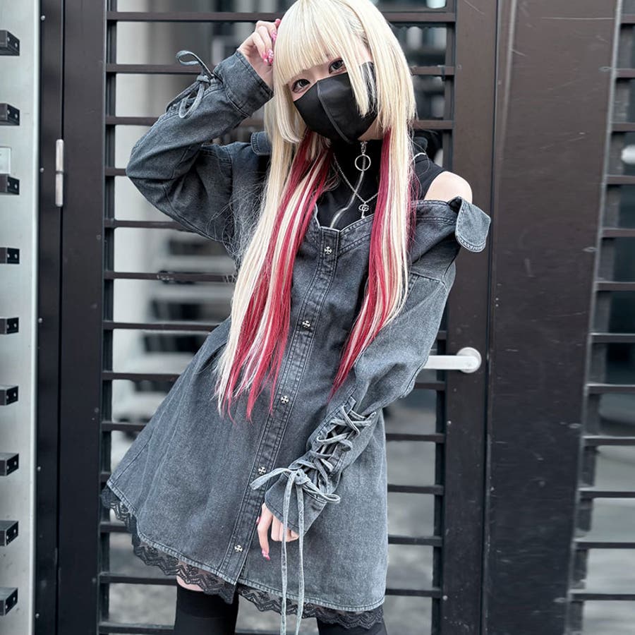 ililil地雷ちゃんのモテに全振り！オフショルデニムワンピース