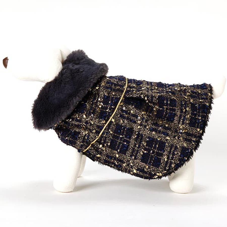 犬服][2size]ファー付きツイードケープドッグウェア【全2色 S M】[犬
