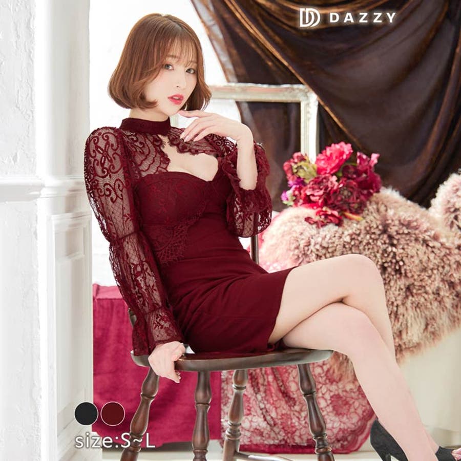 キャバ ドレス ドッキングホールボタニカルレース長袖タイトミニドレス [品番：DY000027654]｜Dazzy（デイジー）のレディースファッション通販｜SHOPLIST（ショップリスト）