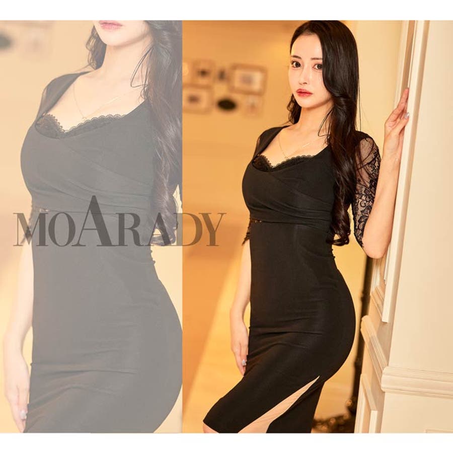 3/4再入荷!フロントジップフラワータイトロングドレス[SML/3