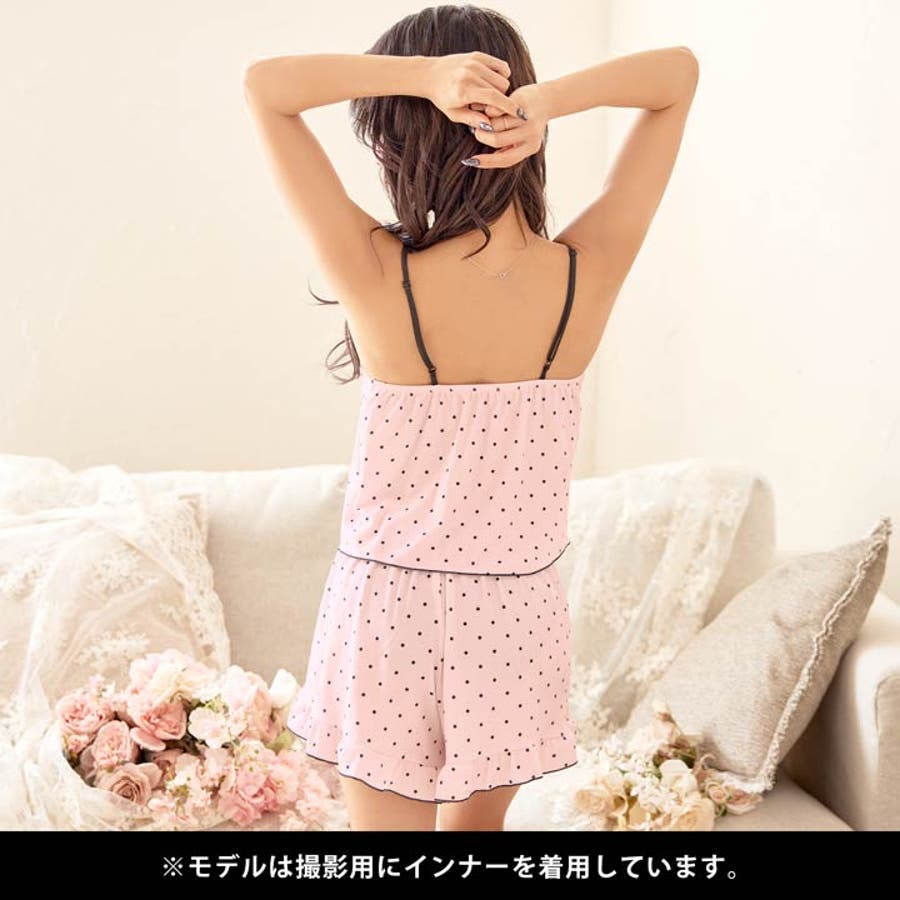 ガーリードットリボンレースベビードール＆タップパンツ[品番  