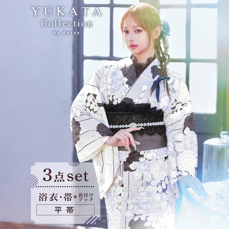 dazzy アンティーク薔薇柄 浴衣 dazzy アンティーク薔薇柄 浴衣 2点SET]アンティーク薔薇柄浴衣