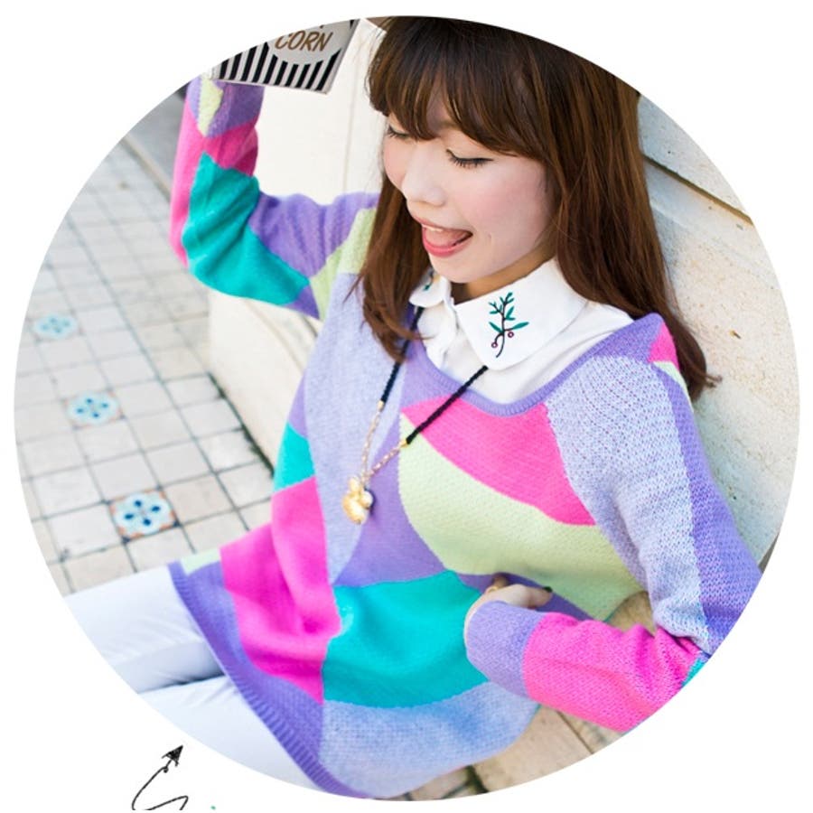 韓国ファッション カラフルニットセーター [品番：CP000002016