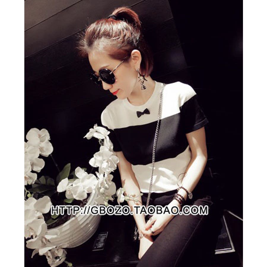 韓国ファッション 首元リボン付バイカラーカットソー 14春夏新作 品番 Cp Dearheart ディアハート の レディースファッション通販 Shoplist ショップリスト