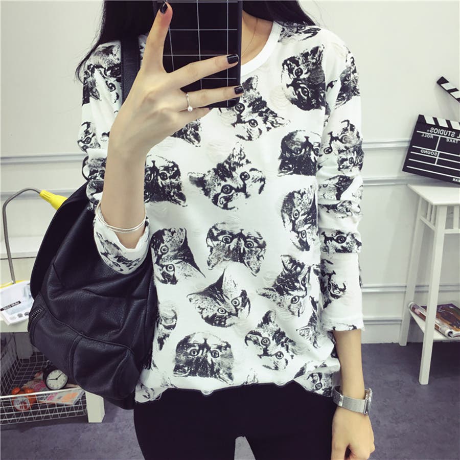 トレンドファッション 猫柄長袖カットソー 17春夏新作 韓国ファッション 品番 Cp Dearheart ディアハート の レディースファッション通販 Shoplist ショップリスト