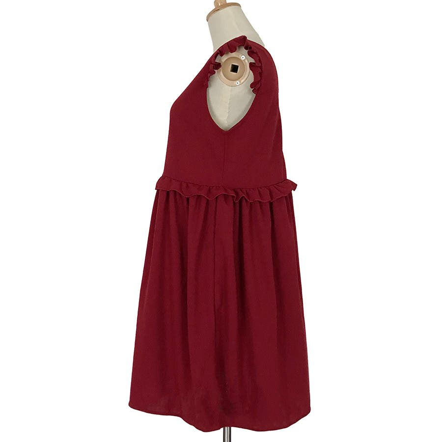 トレンドファッション♪フリルデザインノースリーブワンピース