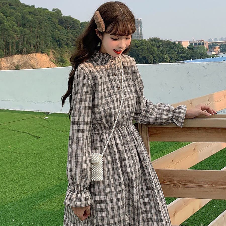 全国送料無料・イイ店 トレンドファッション♪チェック柄ワンピース 韓国 2020春夏新作 スカート