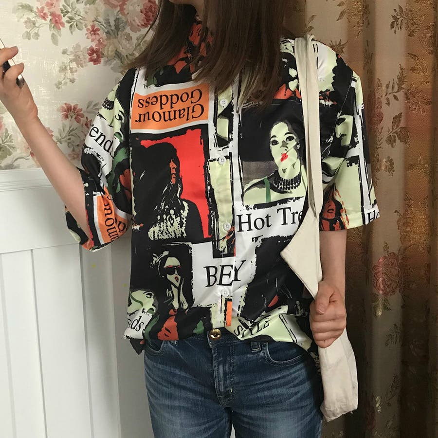 個性的ユニーク総柄襟付半袖シャツ 春夏新作 韓国ファッション 品番 Cp Dearheart ディアハート のレディース ファッション通販 Shoplist ショップリスト