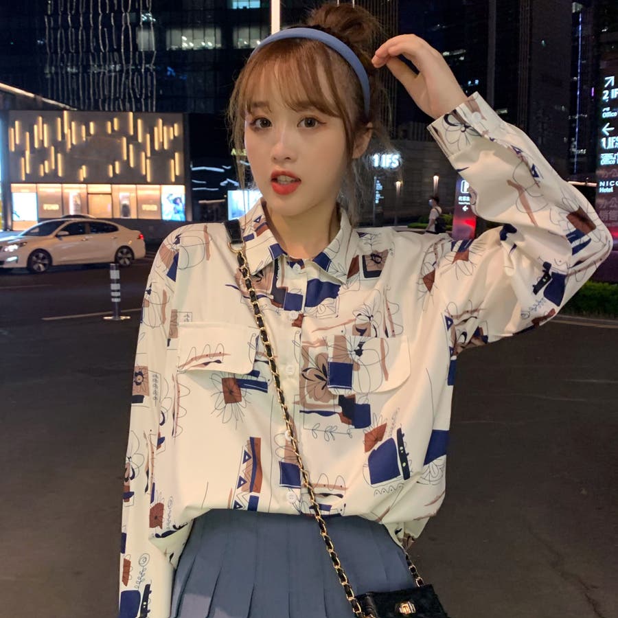 個性的総柄襟付長袖シャツ 秋冬新作 韓国ファッション 品番 Cp Dearheart ディアハート のレディース ファッション通販 Shoplist ショップリスト