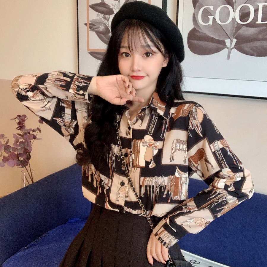 馬柄総柄襟付長袖シャツ 秋冬 韓国ファッション 柄シャツ 品番 Cp Dearheart ディアハート のレディースファッション 通販 Shoplist ショップリスト