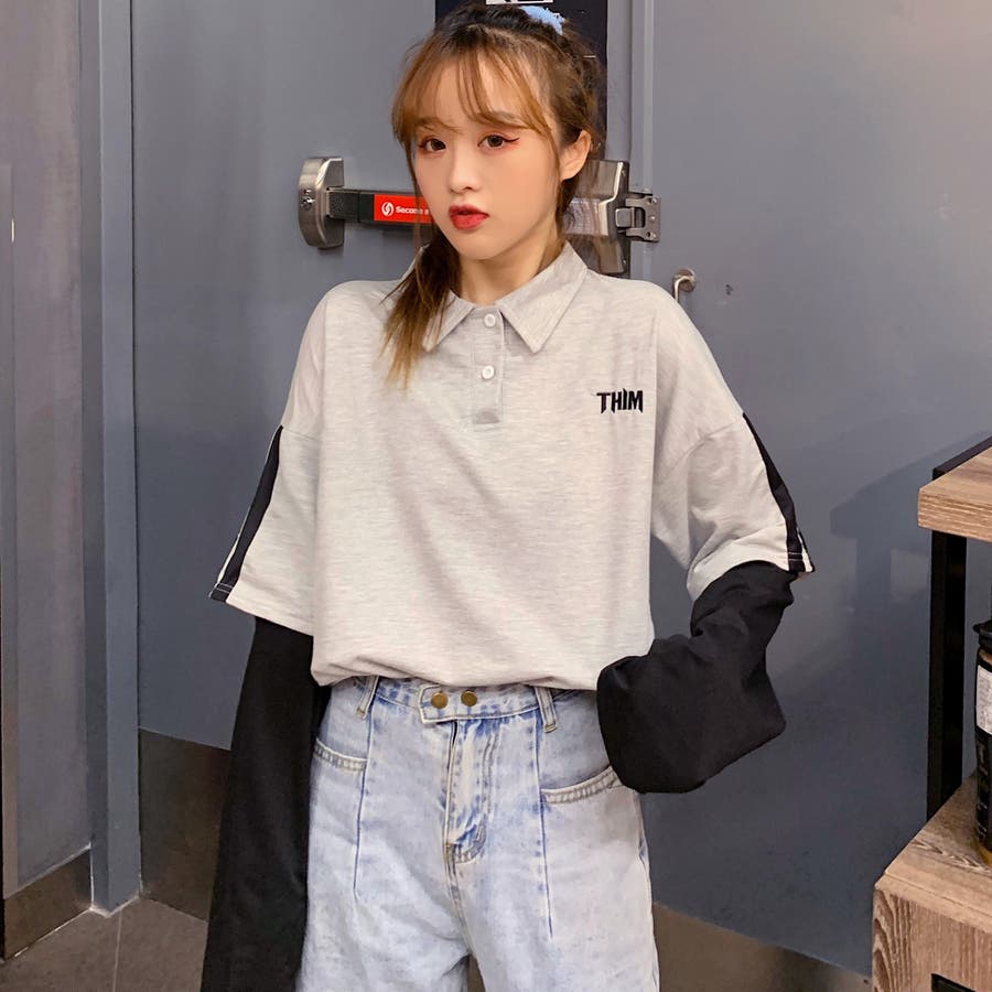 胸元英字刺繍ライン入りフェイクレイヤード長袖ポロシャツ 秋冬 韓国ファッション 品番 Cp Dearheart ディアハート のレディースファッション通販 Shoplist ショップリスト
