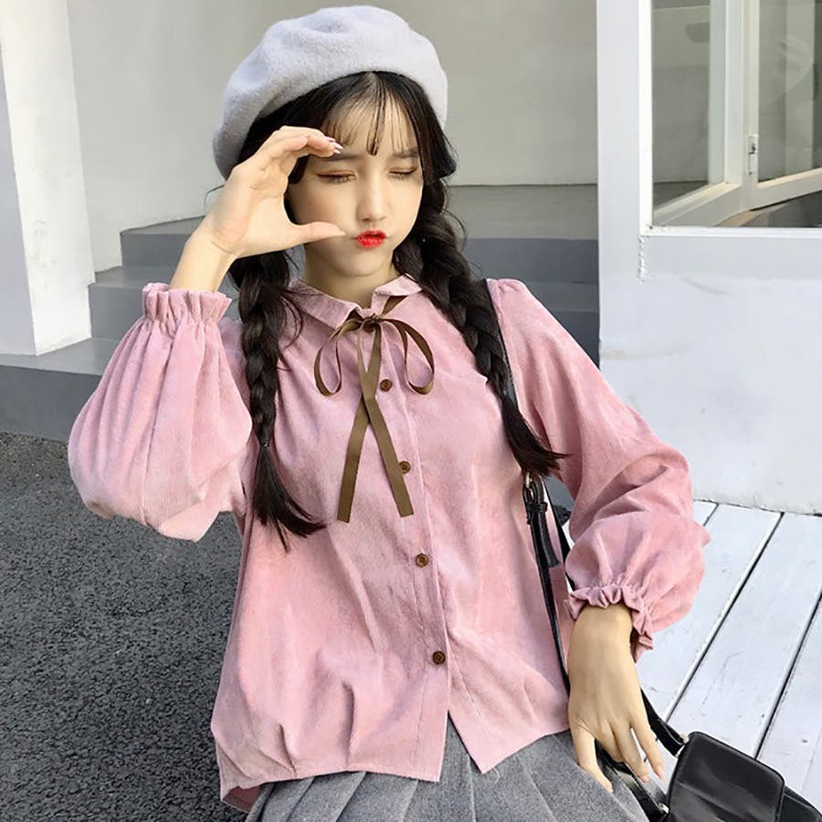 リボン付コーデュロイシャツ 春夏新作 韓国ファッション 品番 Cp Dearheart ディアハート のレディース ファッション通販 Shoplist ショップリスト