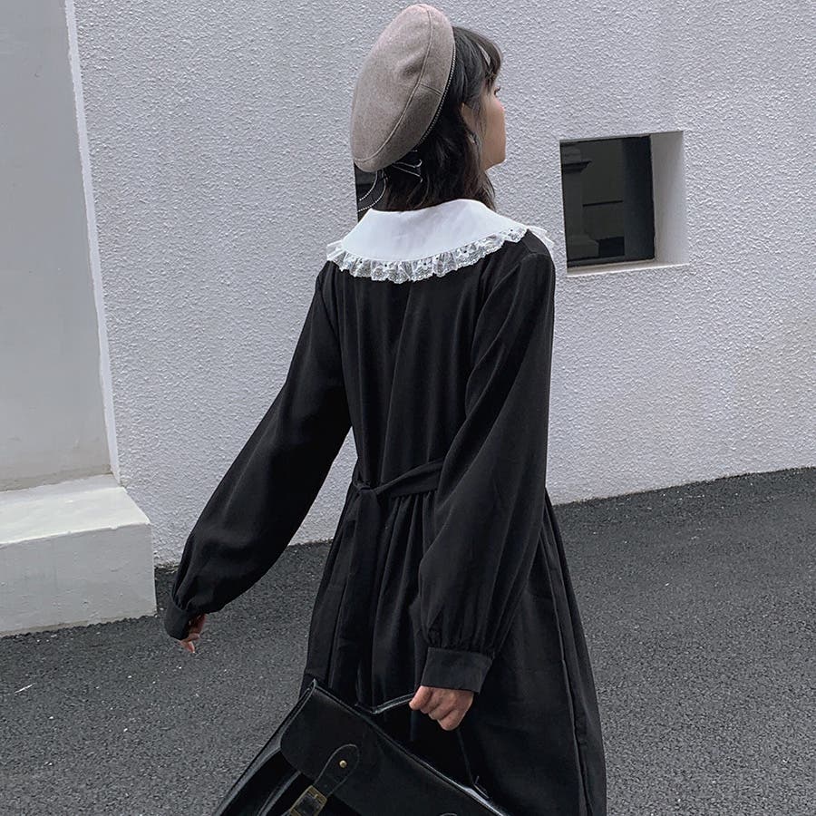 レースデザイン襟付ワンピース 春夏新作 韓国ファッション[品番