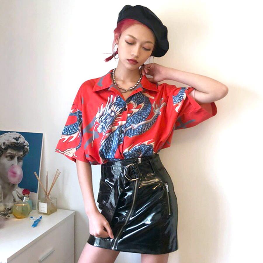 柄シャツ ドラゴン柄 昇り龍[品番：DCTW0002318]｜Decorative