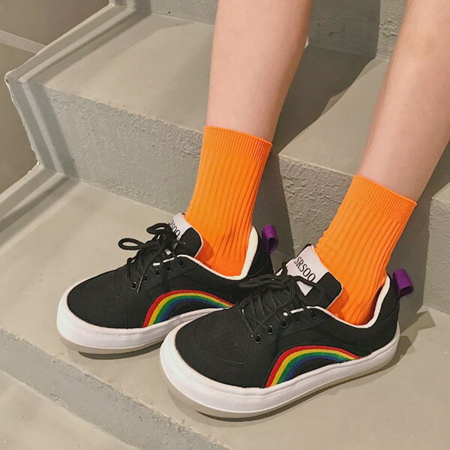 キャンバススニーカー レインボー 刺繍[品番：DCTW0002566
