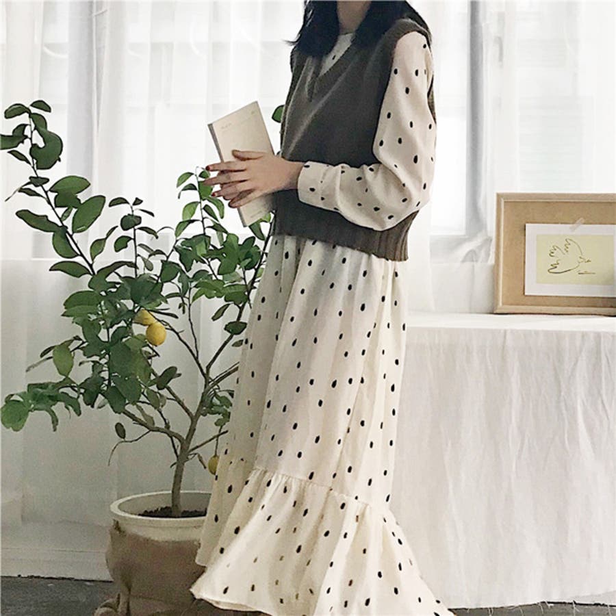 MILK ウォールデコプリント長袖ワンピース MILK ウォールデコプリント長袖ワンピース
