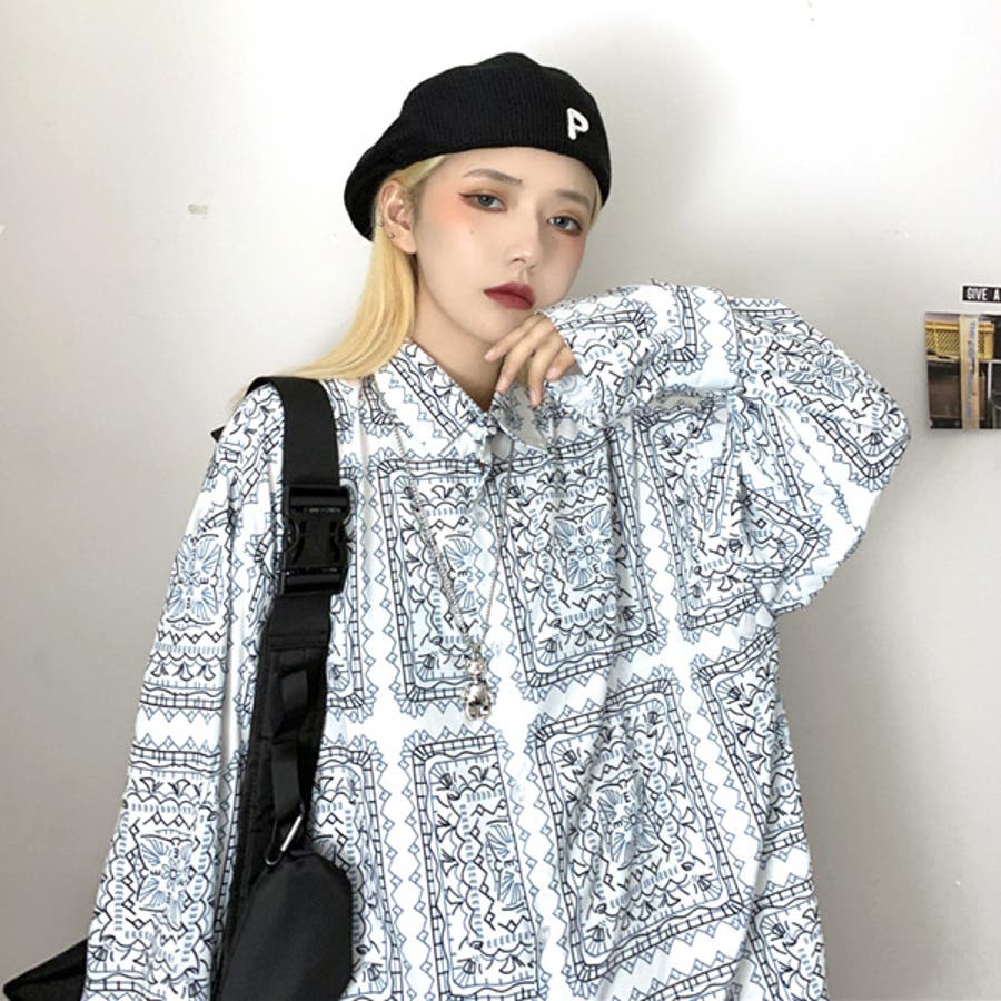 柄シャツ ストラップカフス バンダナ柄[品番：DCTW0002777