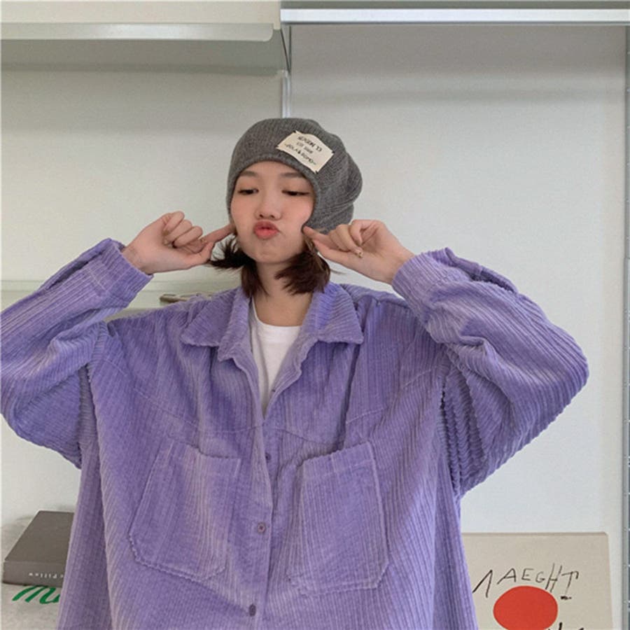 コーデュロイシャツ パープル ビッグシルエット[品番：DCTW0003004