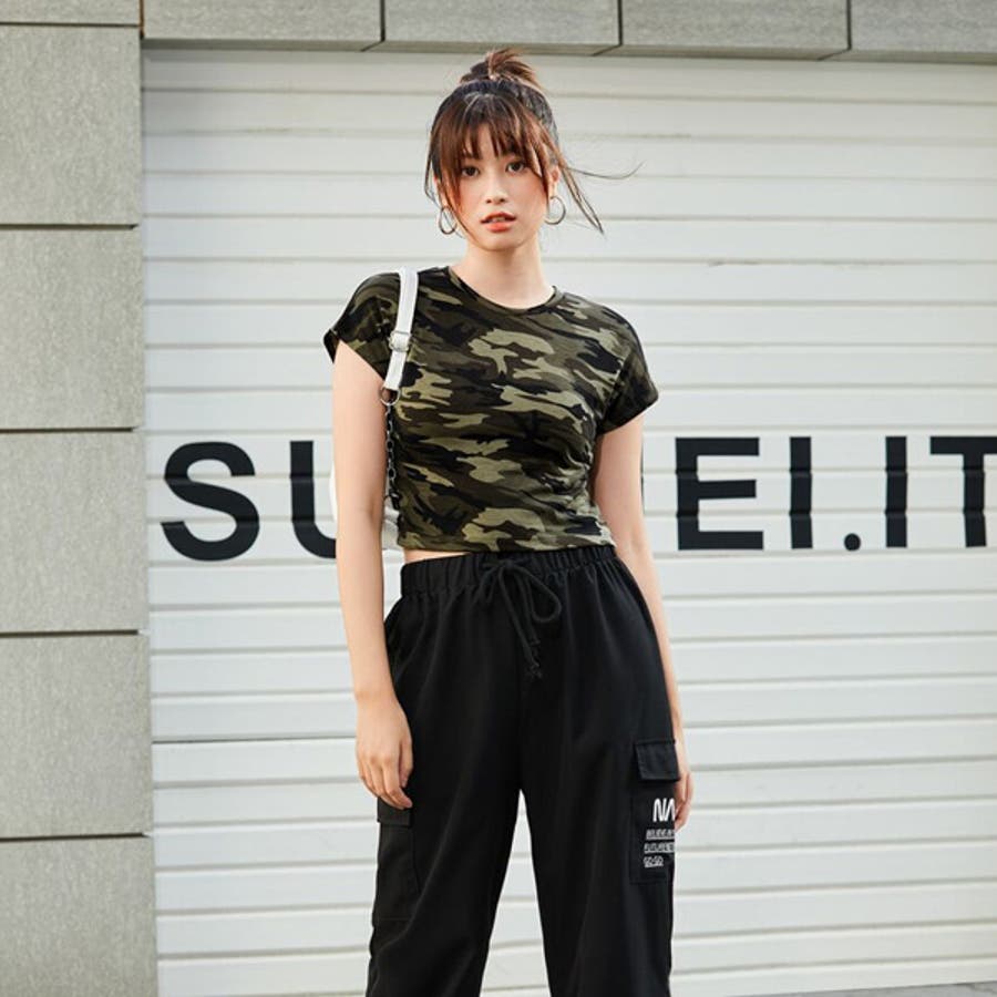 Tシャツ カモフラージュ柄 ショート丈