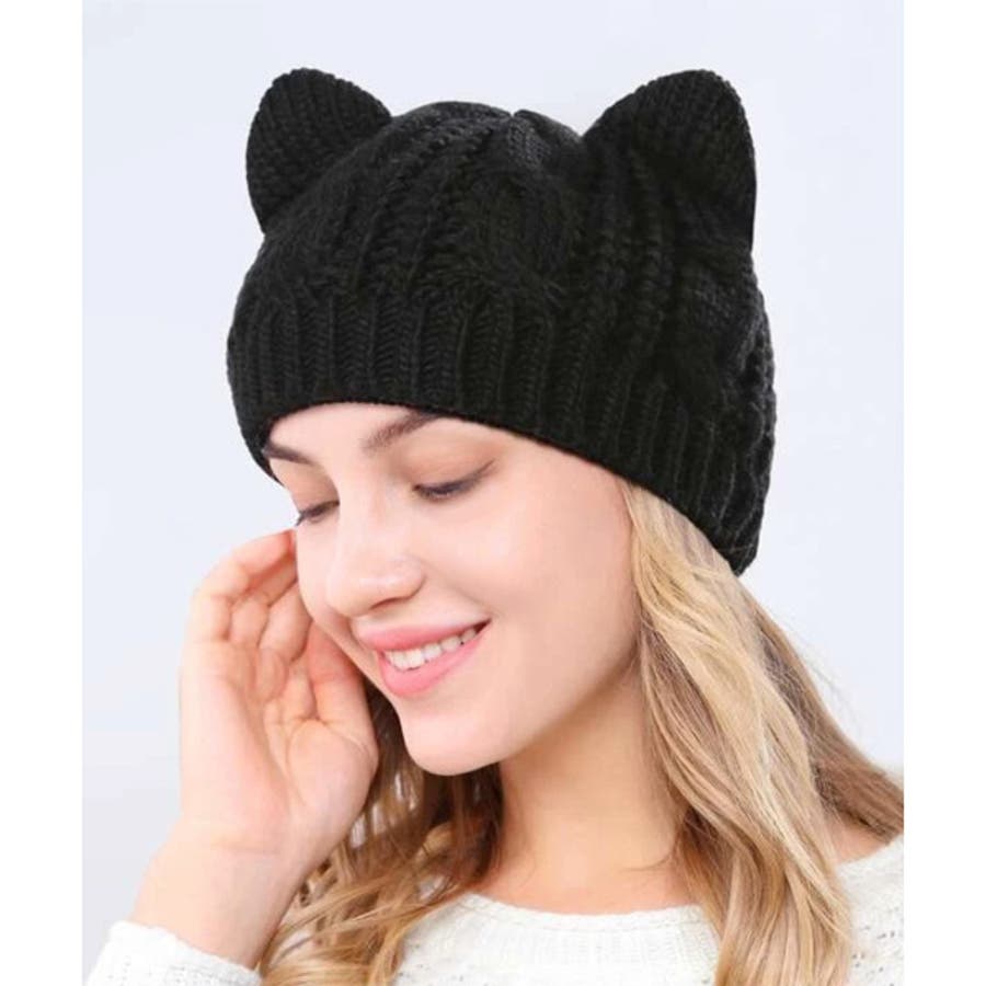 ニット帽 猫耳 ブラック[品番：DCTW0004193]｜Decorative