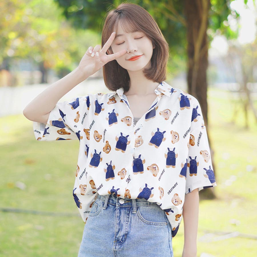 柄シャツ クマ柄 ぬいぐるみ柄[品番：DCTW0004006]｜Decorative