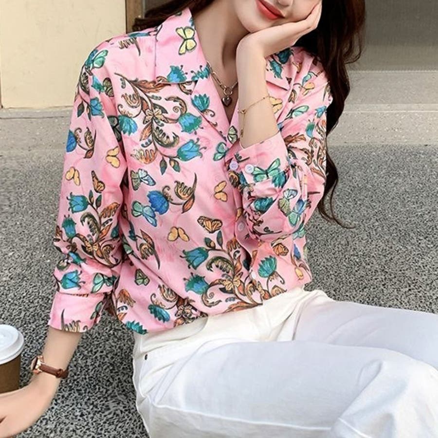 柄シャツ 花柄 ピンク[品番：DCTW0004527]｜Decorative （デコラティブ