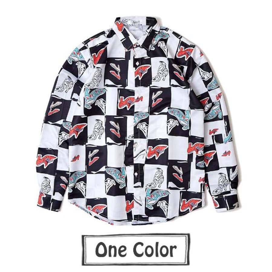 柄シャツ ハイヒール柄 ブロックチェック柄[品番：DCTW0003344