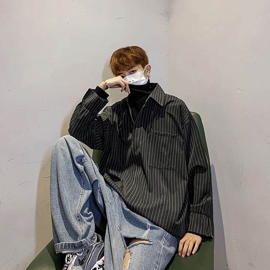 Dior デニム風長袖シャツ 青系ストライプ