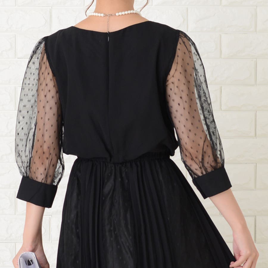 シアー袖 シフォンドレス 結婚式[品番：LCLW0001467]｜レース