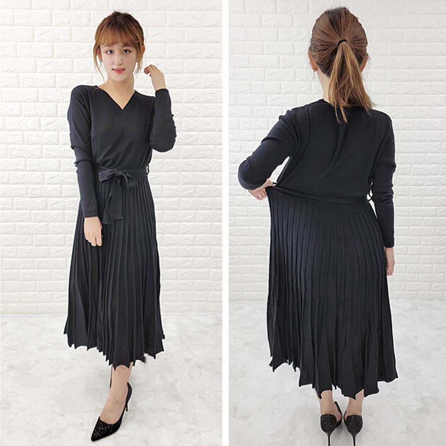 ニットワンピース ロング カシュクール[品番：LCLW0001196