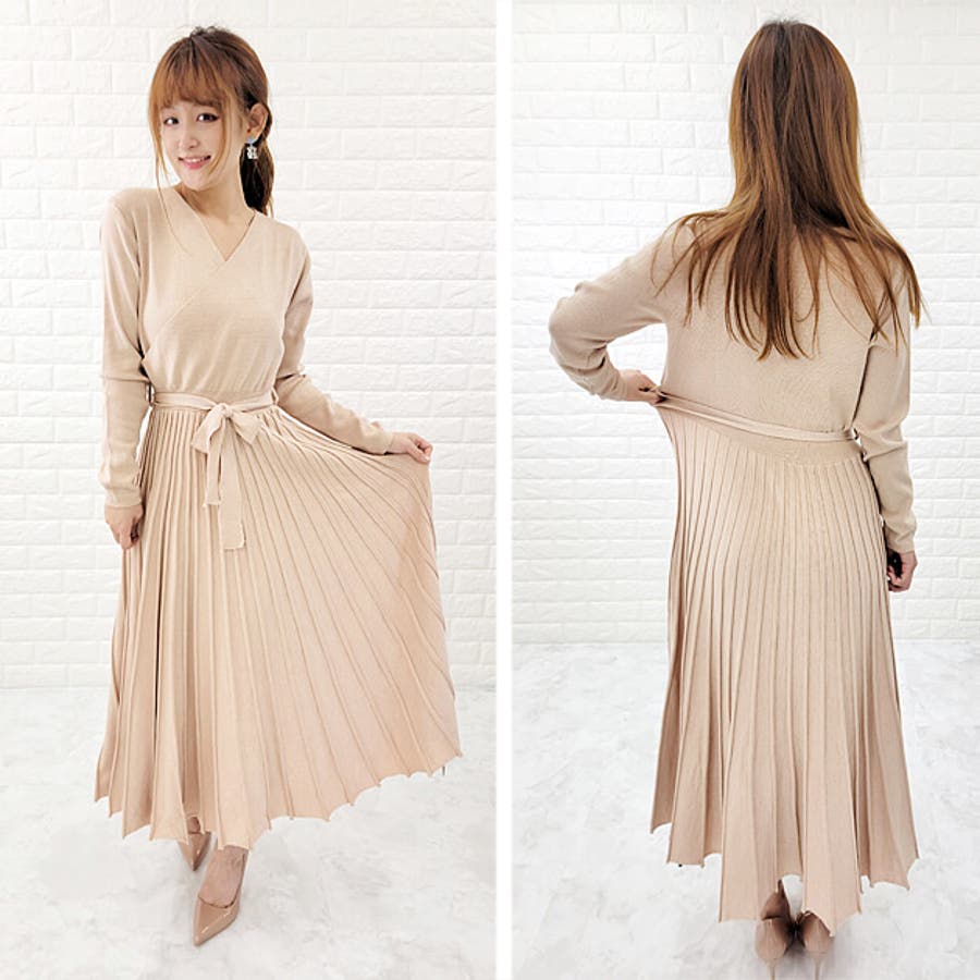 ニットワンピース ロング カシュクール[品番：LCLW0001196
