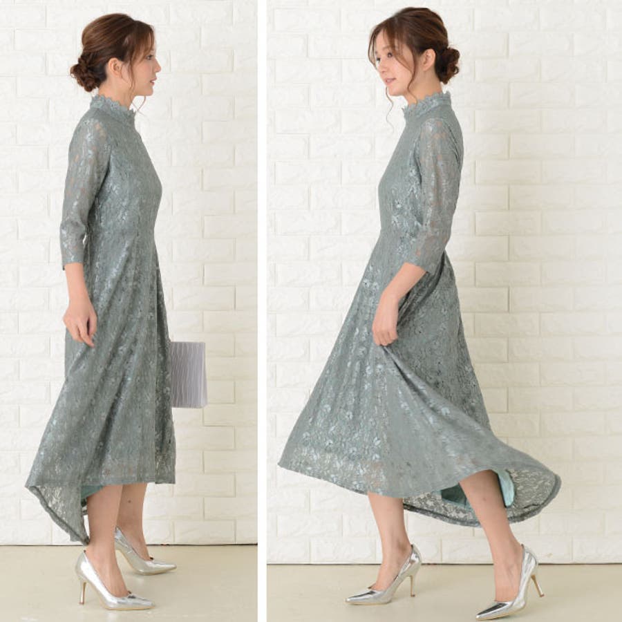 フィッシュテール ハイネック ロング丈ワンピース[品番