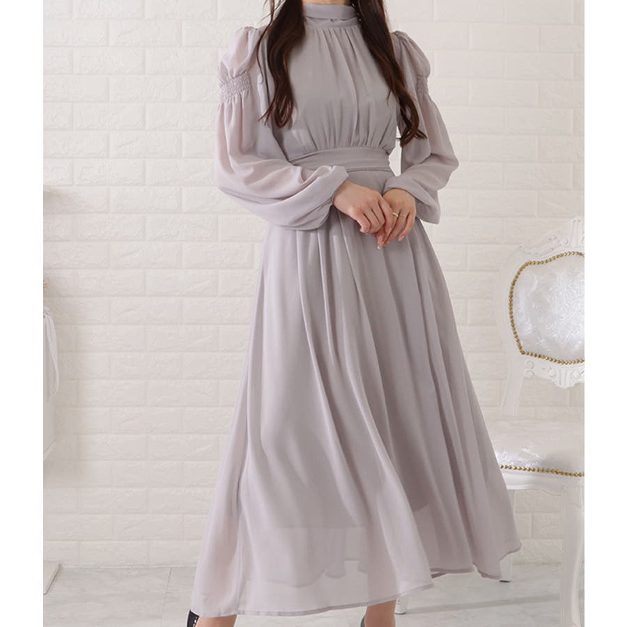 ギャザーシェイプロングシフォンワンピース 女性 レディース[品番：LCLW0003654]｜レースレディース  （レースレディース）のレディースファッション通販｜SHOPLIST（ショップリスト）